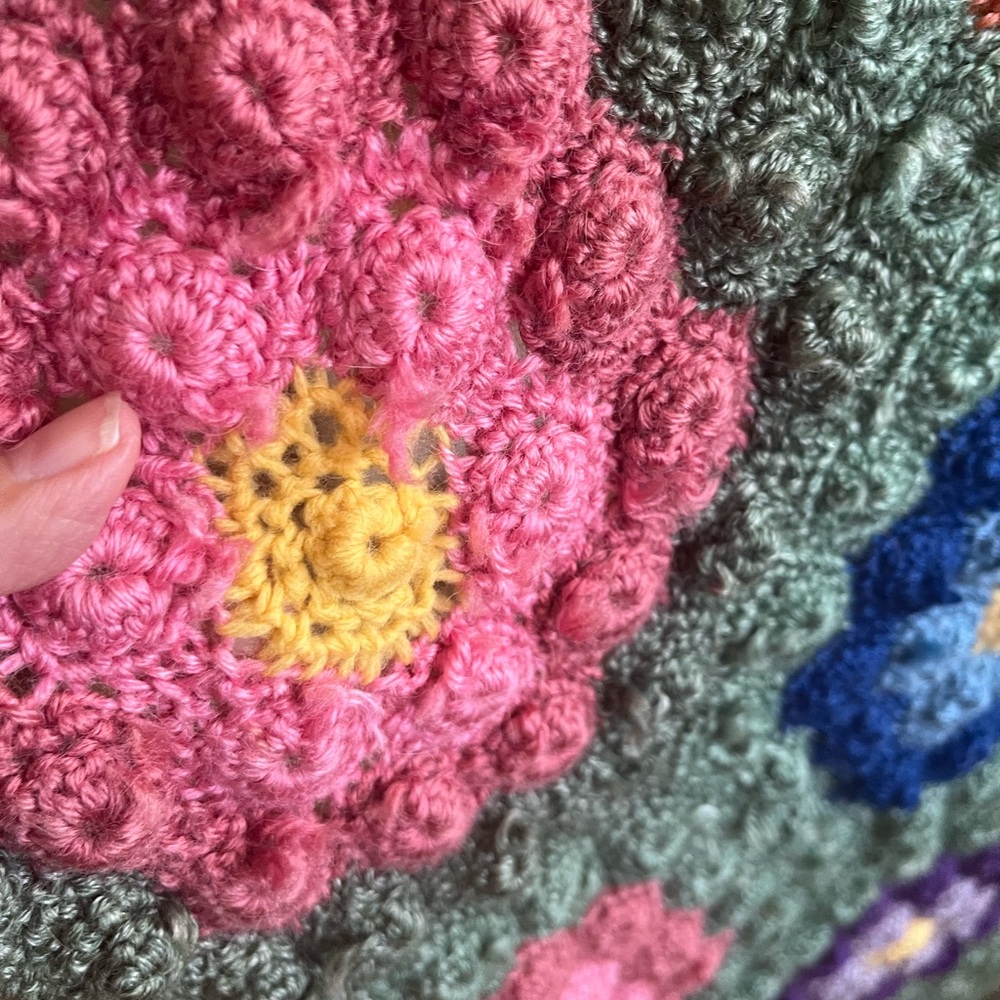 Granny Floral Crocheted Throw Blanket 74x33 Multi-Color Handmade Scalloped Edges - Picture 4 of 6